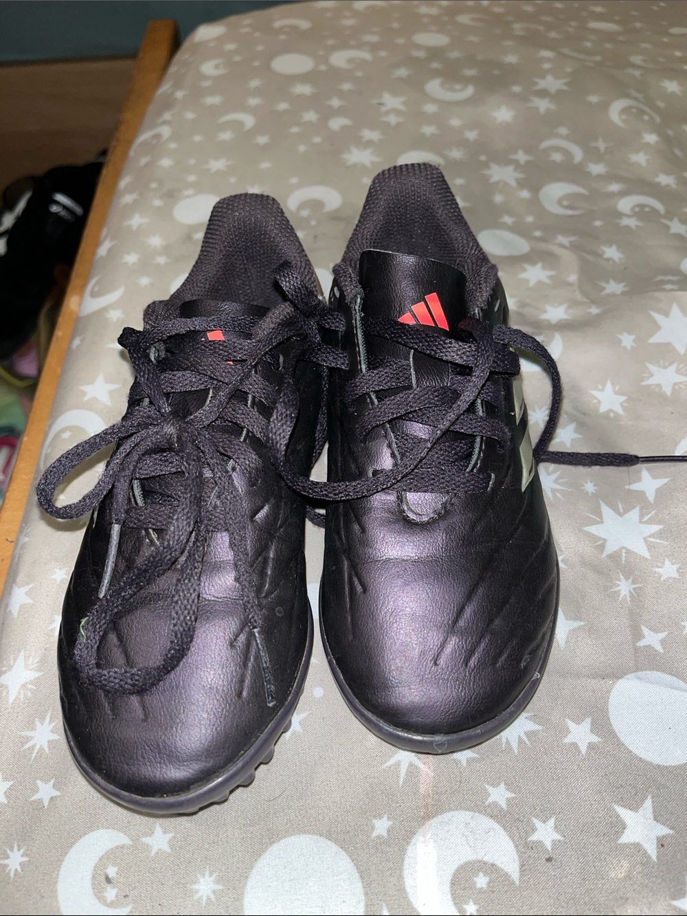 adidas Black Turf Soccer Shoes with Red Logo Accent